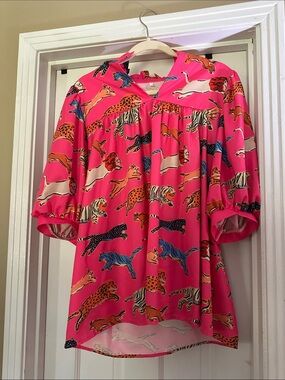 Bright Pink Animal-Print Women's Blouse